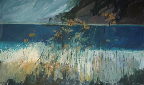 dark lake and grasses 36 x 60in