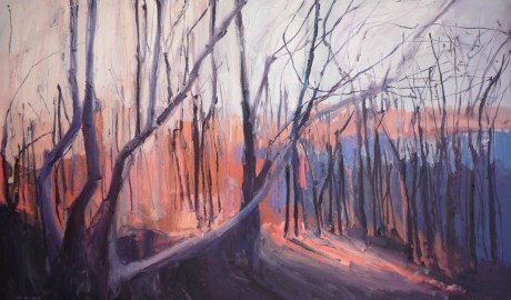 orange light through trees 36 x 60in 