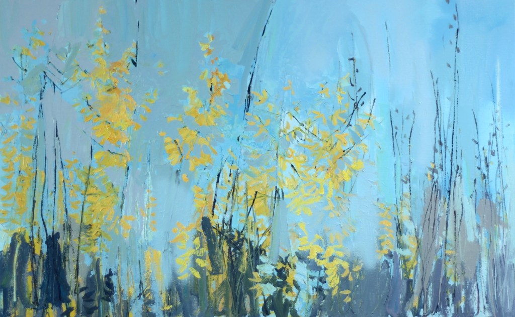 yellow blossom in sky 30 x 48in