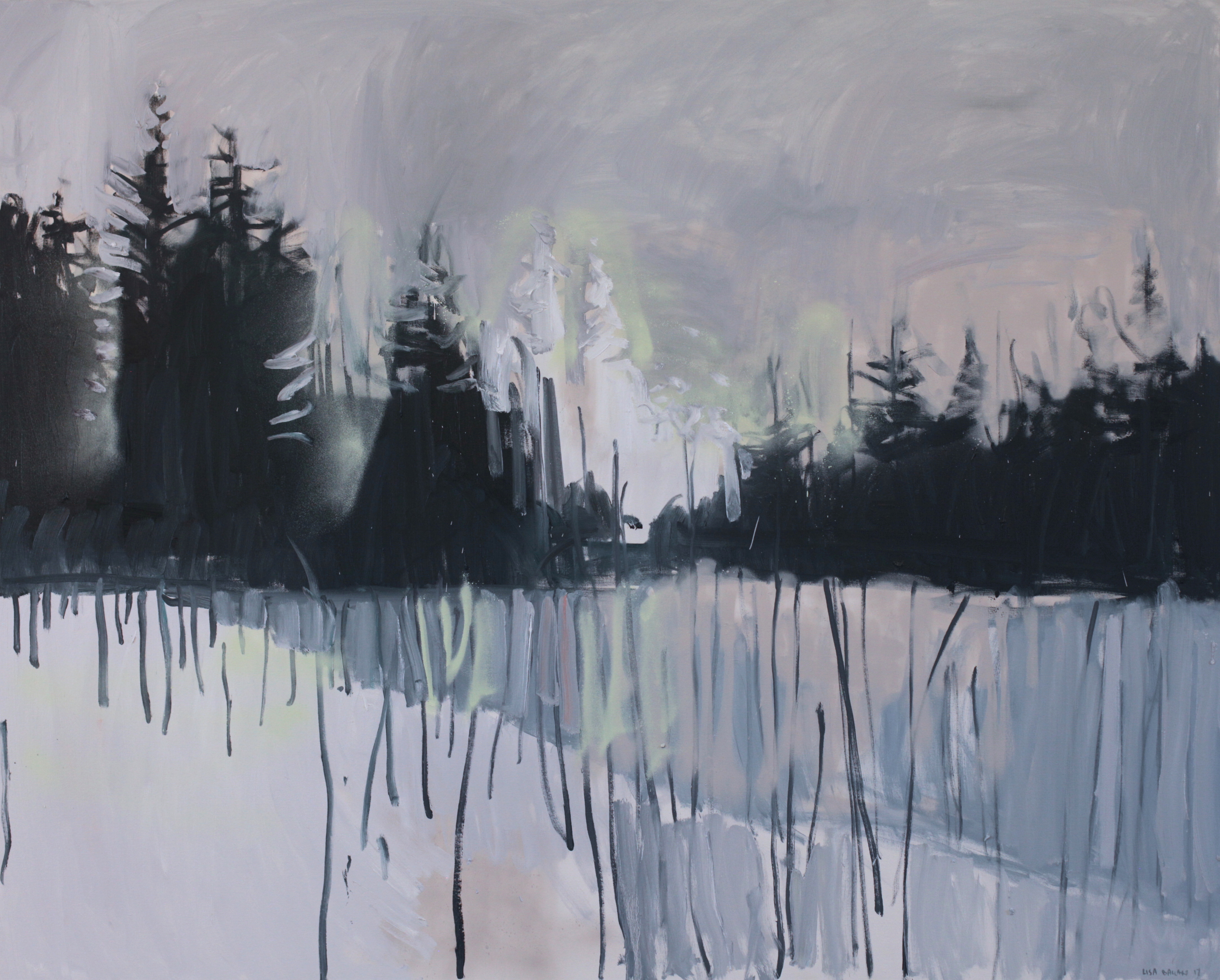 Dark trees and grey light 40 x 60in